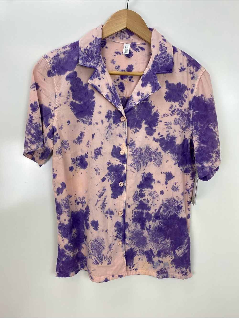 BP. Pink Shirt with Purple Floral Tie-Dye Print